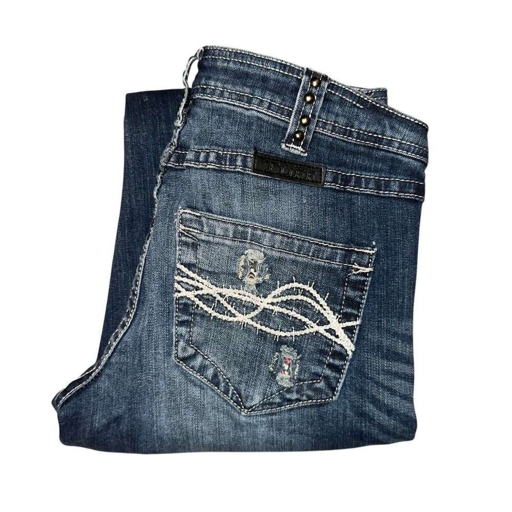 Cowgirl Tuff Rock This Bootcut Jeans Womens 27 32 Distressed Paisley Studded